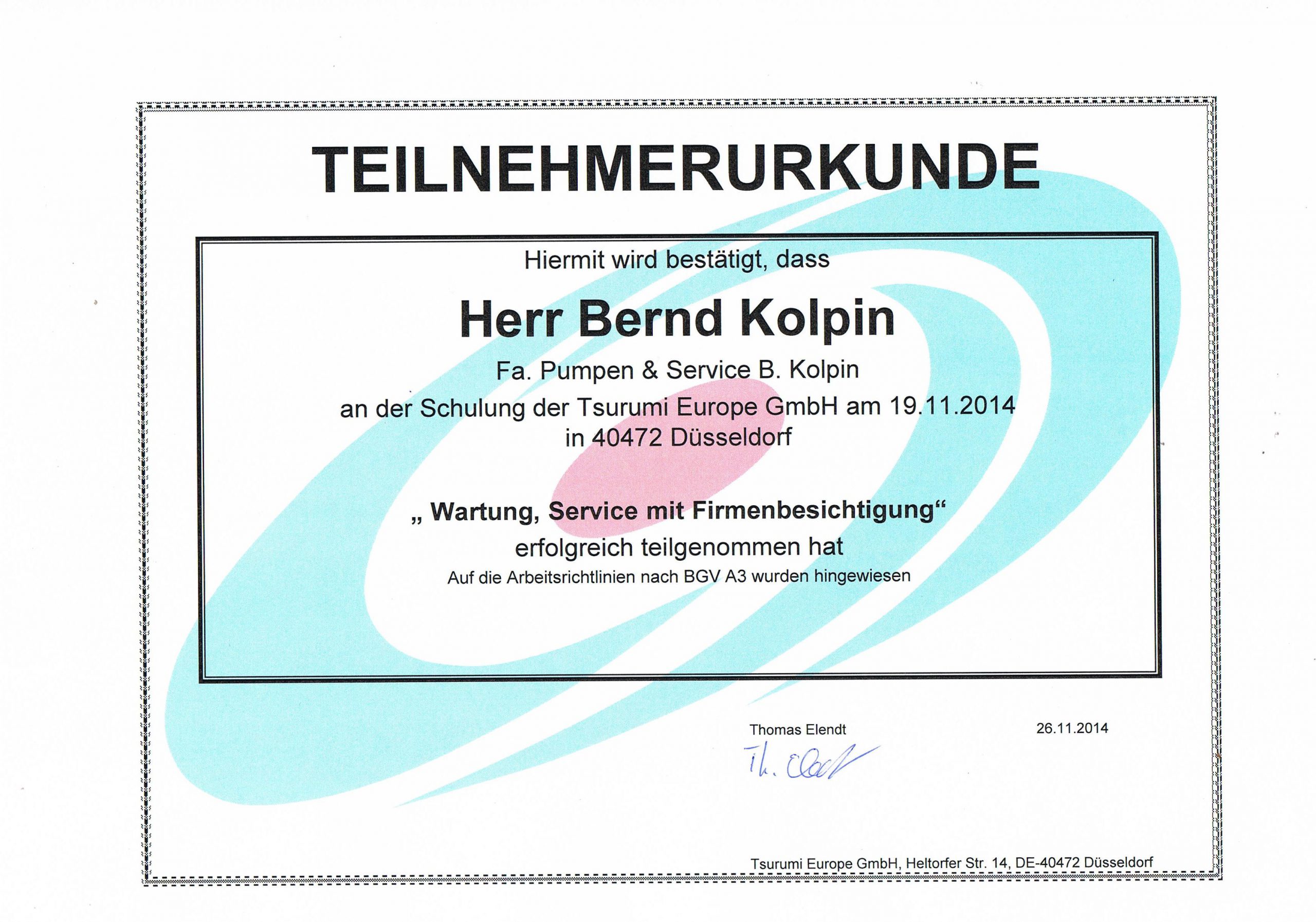 Zertifikate – Pumpenservice Kolpin